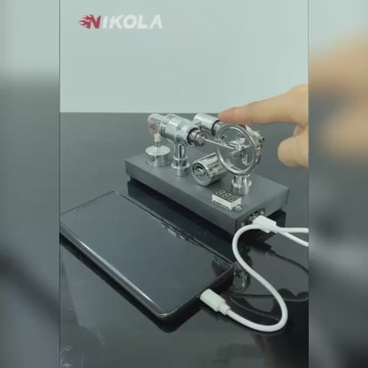 Mirror-Polished Stirling Engine with Voltmeter & USB