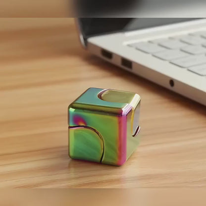 Iridescent Spinner Cube - Compact Metal Desk Fidget