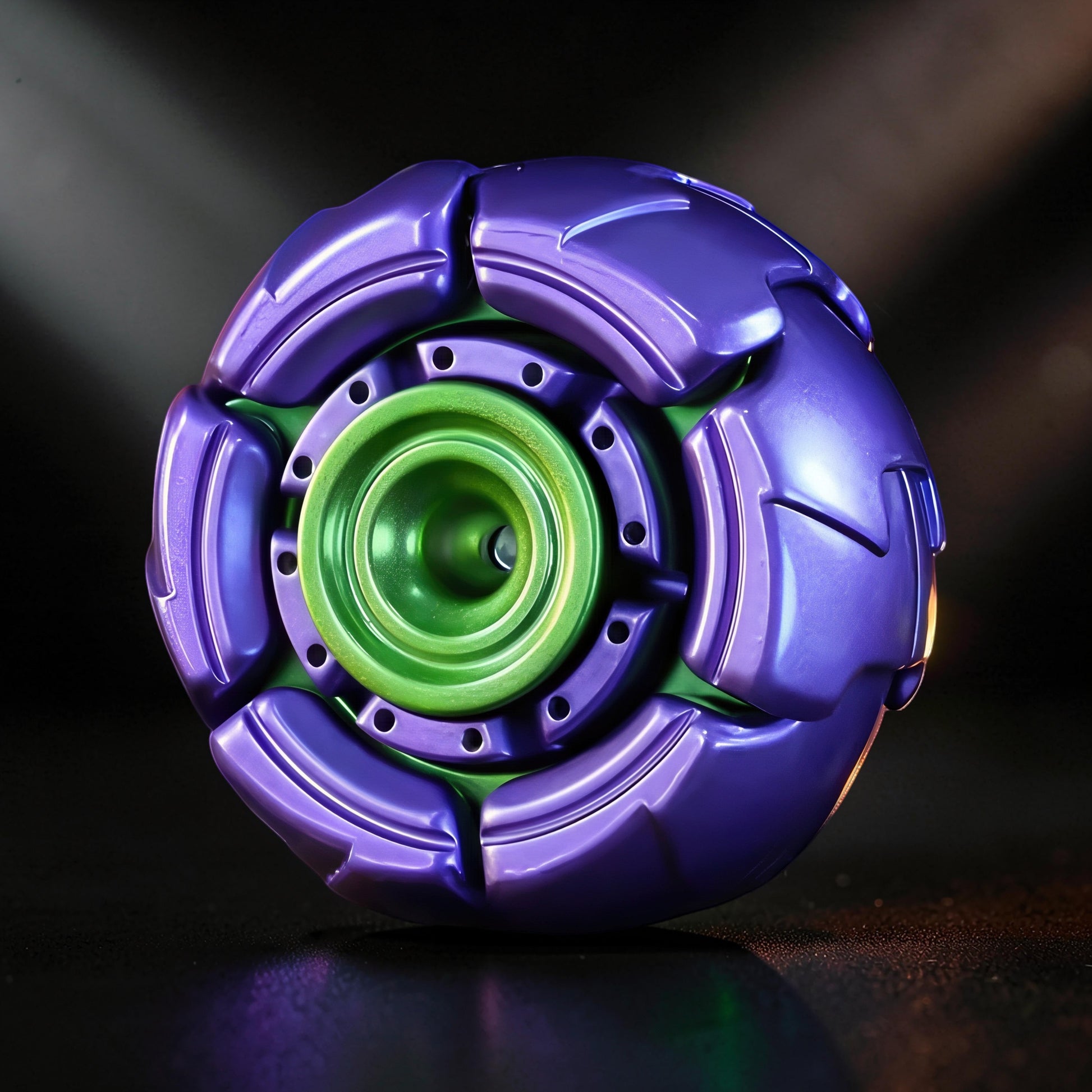 The Curious Mind Open Armour Hand Spinner is a metallic, spherical fidget toy in purple and green with a unique, segmented design for satisfying rotation.