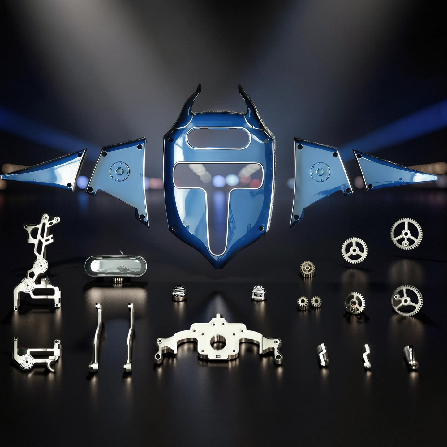 The Curious Mind Manta Ray DIY Kit features blue metal parts and gears for building a mechanical ocean creature.