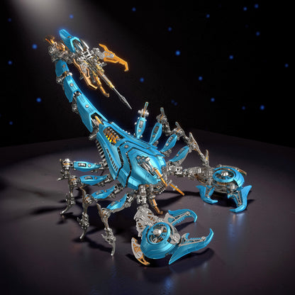 The Curious Mind Blue War Scorpion King 3D metal model kit with intricate mechanical details and a steampunk aesthetic.