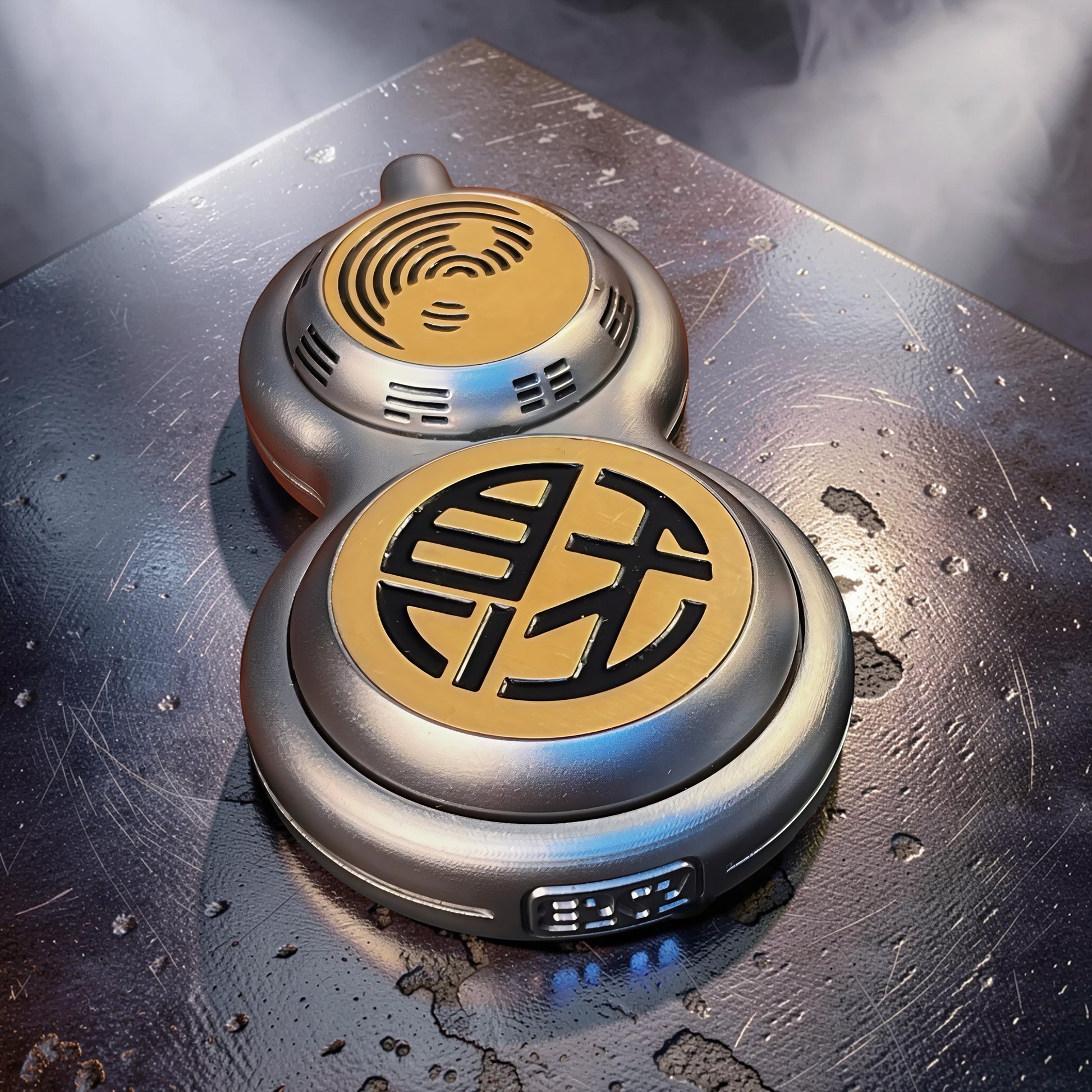 The Curious Mind Cucurbit Gourd Spinner, a premium metal EDC fidget toy with gold accents and Chinese characters.