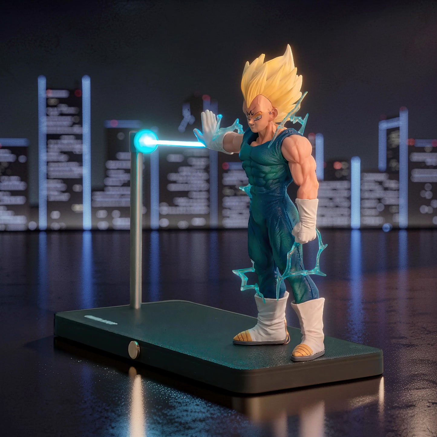 The Curious Mind Dragon Ball Vegeta night light with magnetic LED display, featuring Vegeta in his iconic blue suit and spiky blonde hair.