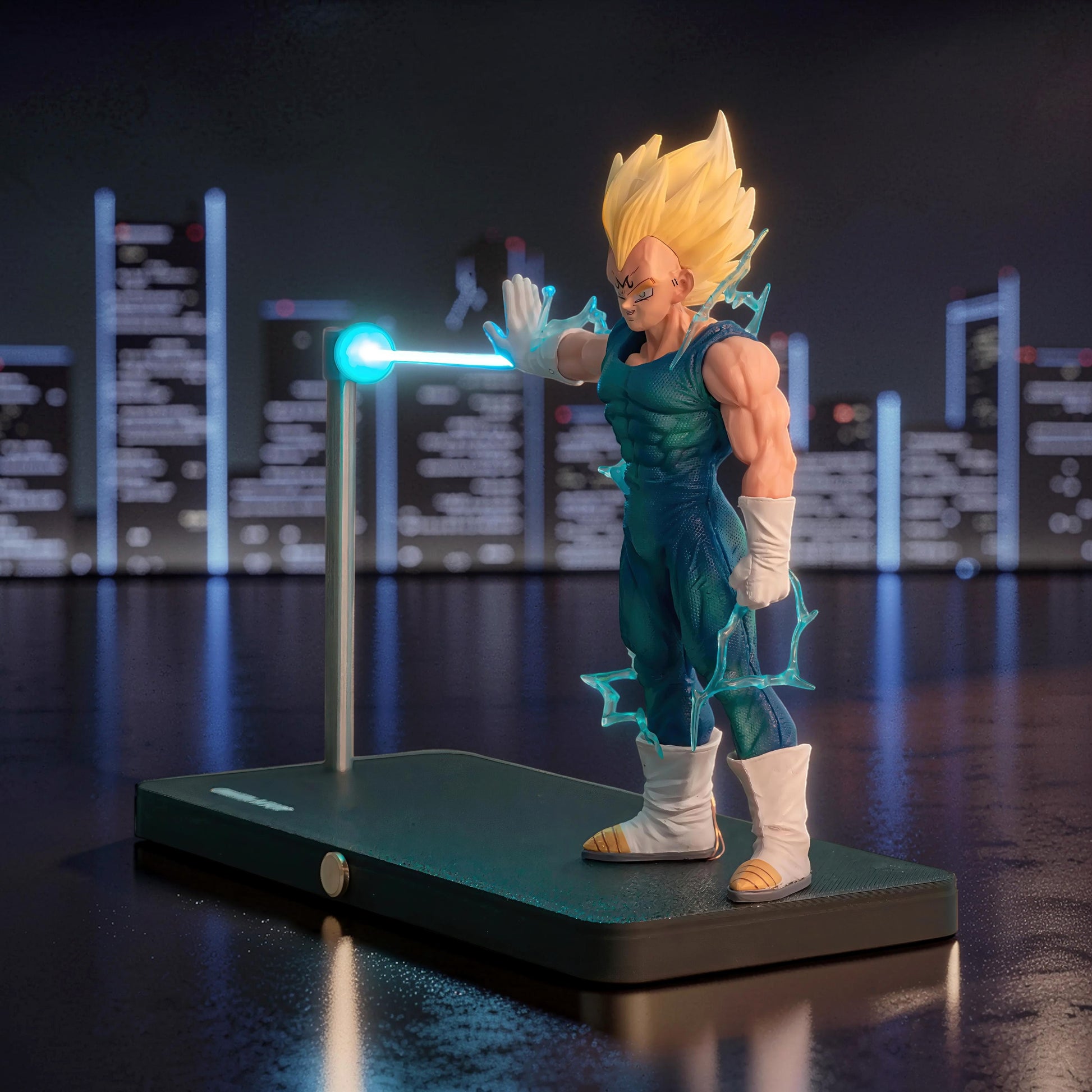 The Curious Mind Dragon Ball Vegeta night light with magnetic LED display, featuring Vegeta in his iconic blue suit and spiky blonde hair.
