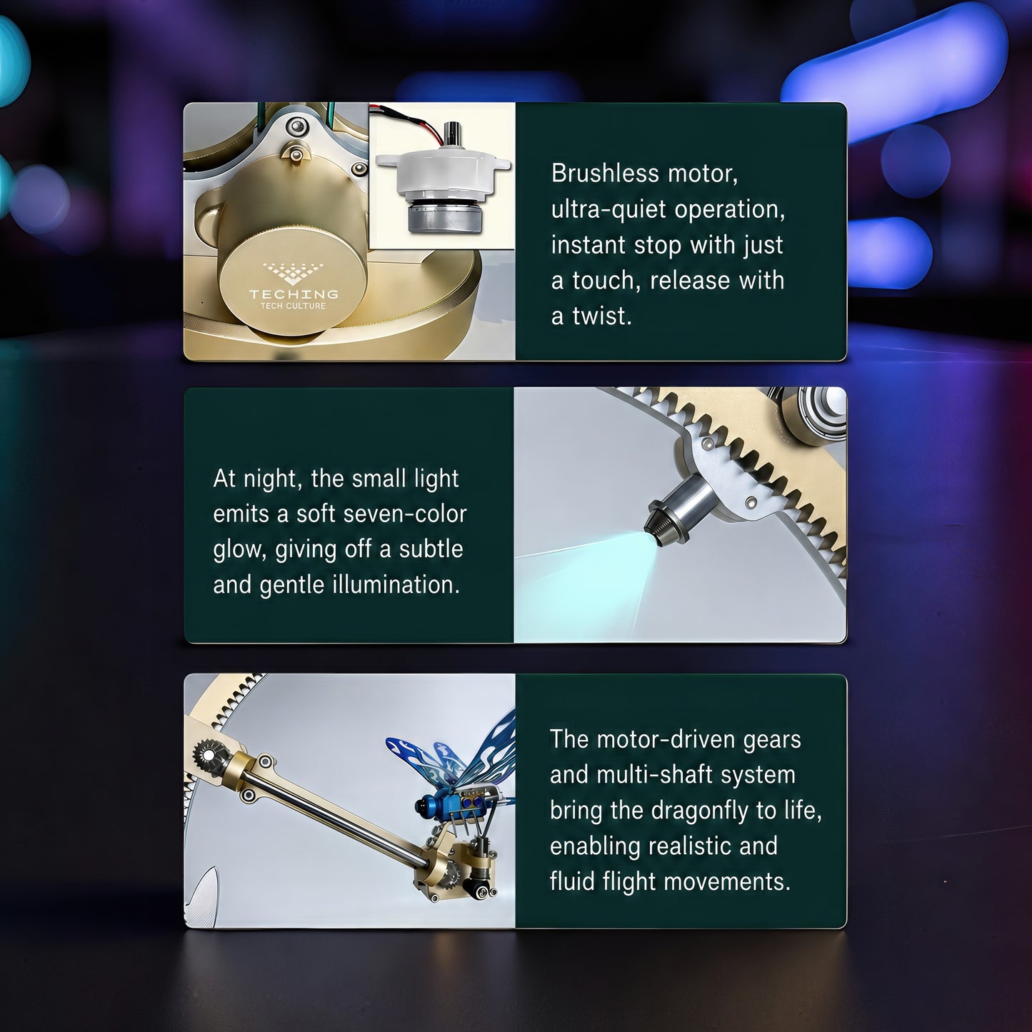 The Curious Mind Flying Dragonfly Kinetic DIY Kit with metal gears, brushless motor, and seven-color light.