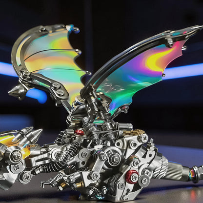 The Curious Mind Iridescent Wings Dragon 3D metal model kit with intricate mechanical details and iridescent wings.
