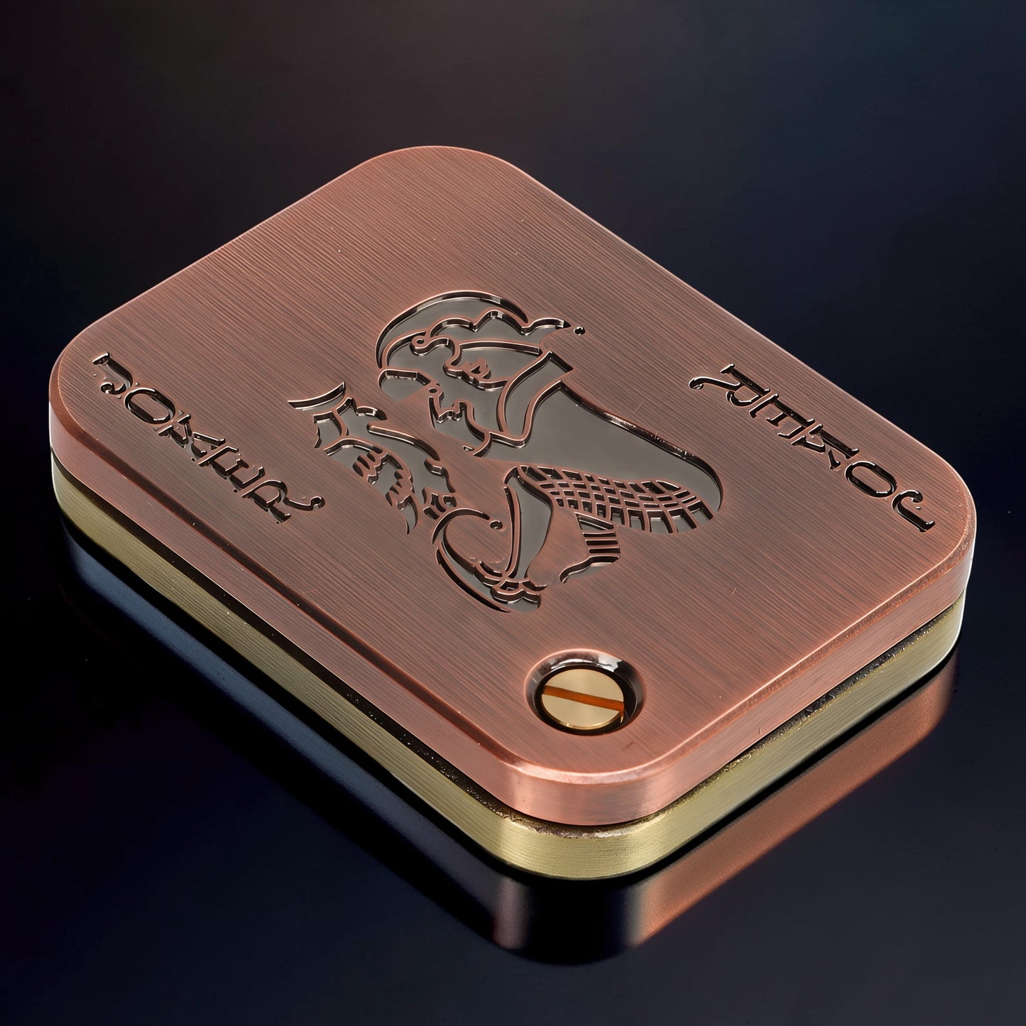 The Curious Mind Joker Poker magnetic slider fidget toy with copper finish and engraved joker design. Metal construction.