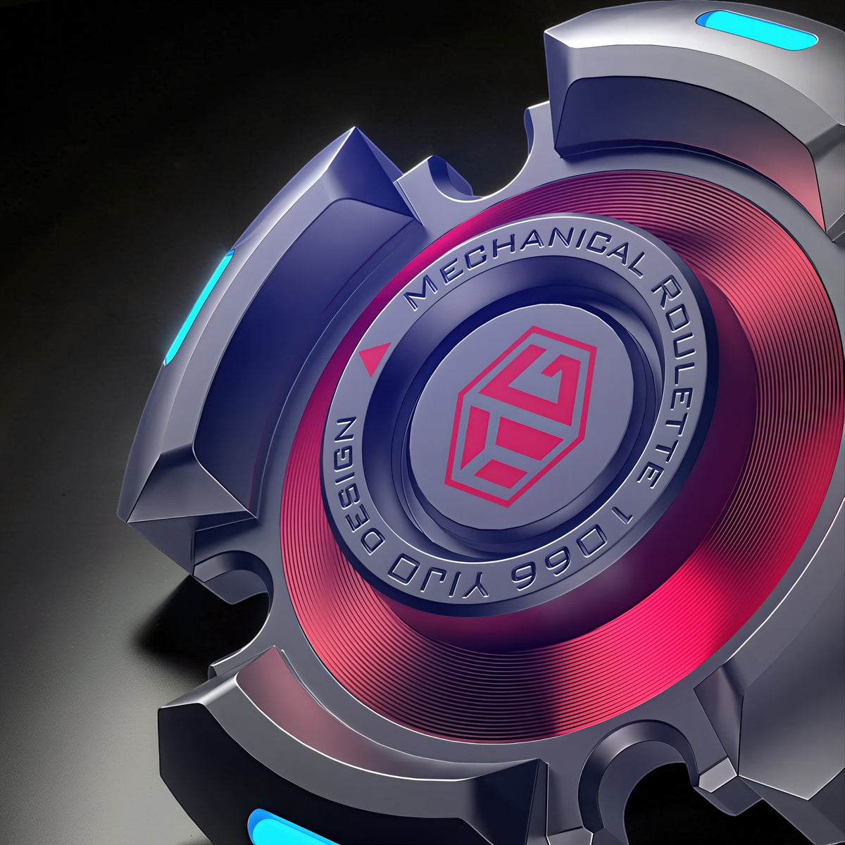 The Curious Mind High-Speed Luminous Star Spinner, a metal fidget toy with red and blue glowing accents and intricate mechanical roulette detailing.