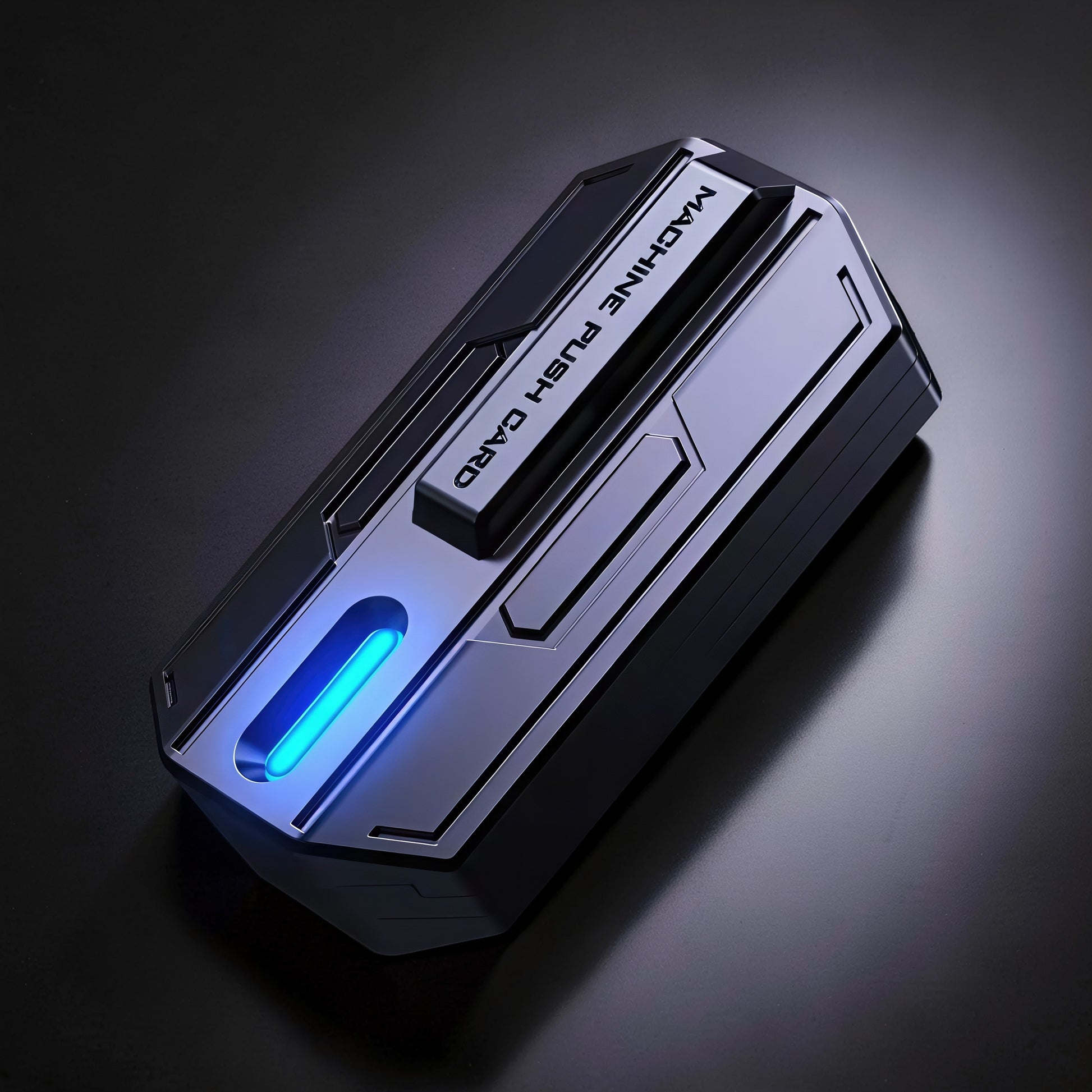 The Curious Mind Luminous Magnetic Haptic Slider fidget toy with blue light and metal construction.