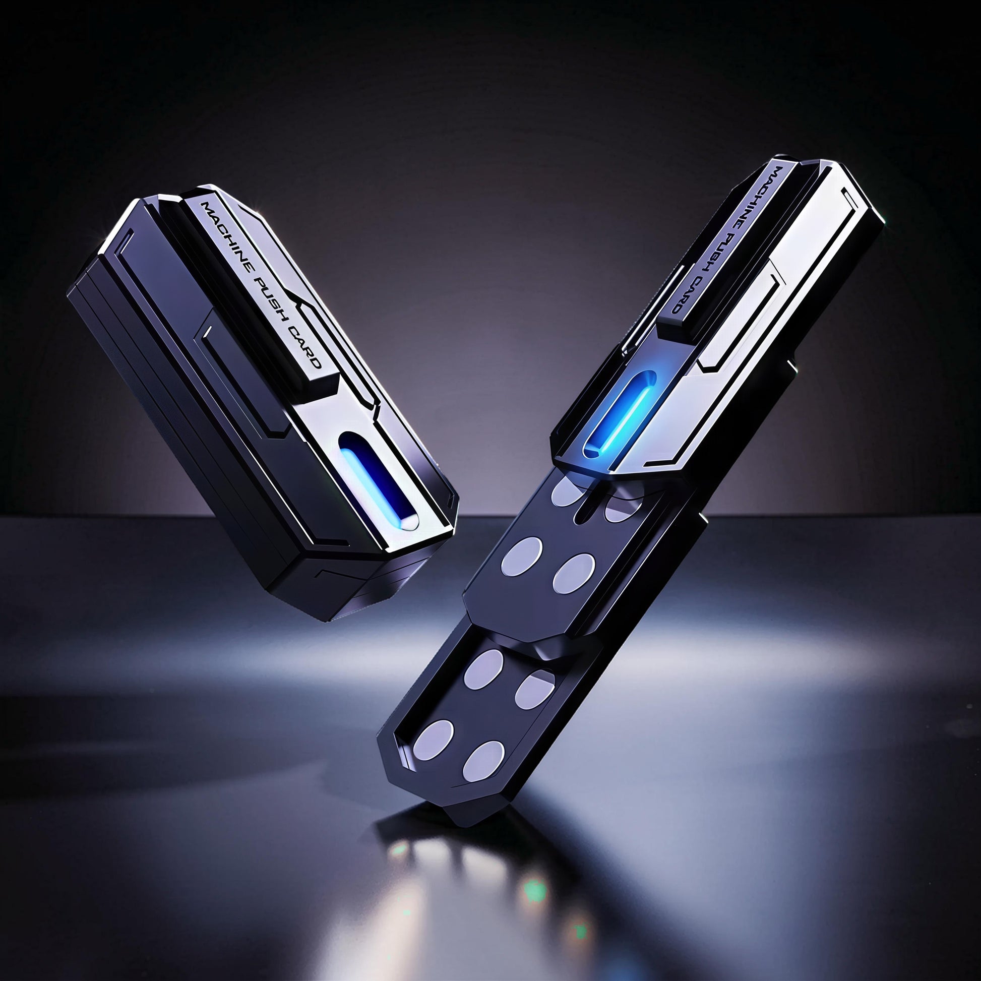 The Curious Mind Luminous Magnetic Haptic Slider fidget toy with blue light and metallic finish.