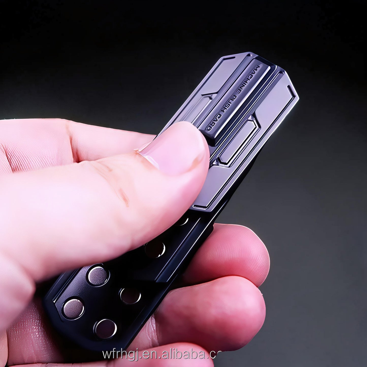 The Curious Mind Luminous Magnetic Haptic Slider fidget toy in dark metal with tactile click and ratchet action.