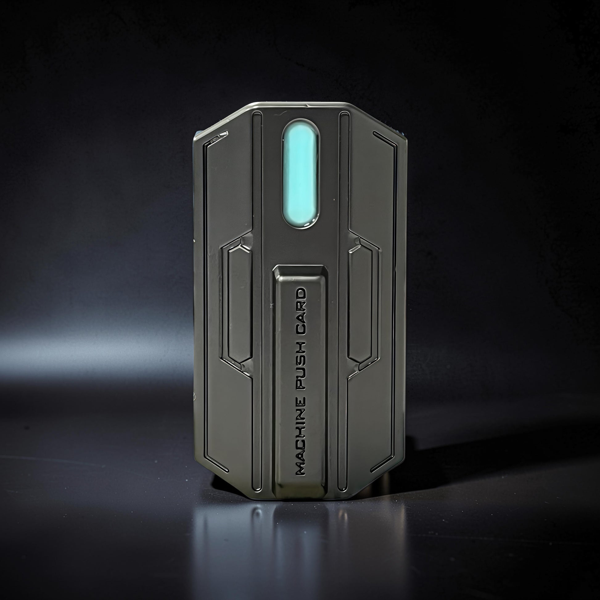 The Curious Mind Luminous Magnetic Haptic Slider fidget card with a teal light and metallic grey casing.