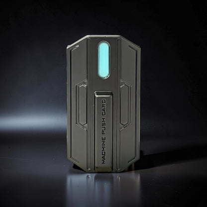The Curious Mind Luminous Magnetic Haptic Slider fidget card with a teal light and metallic grey casing.