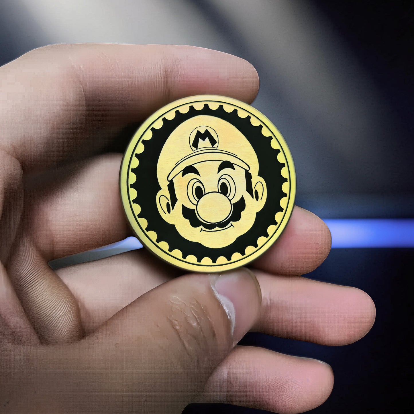 The Curious Mind Blacksmith Pop Coin Clicker featuring Mario's face in gold and black metal.