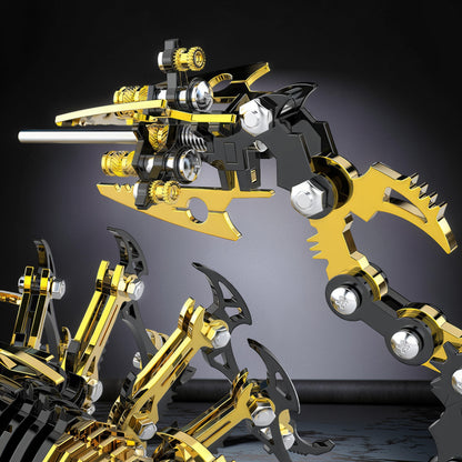 The Curious Mind Black Edition Mechanical Scorpion 3D metal model kit with intricate gold and black metallic details.