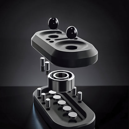 The Curious Mind Owl Push Slider fidget toy, exploded view showing metal construction and internal components.