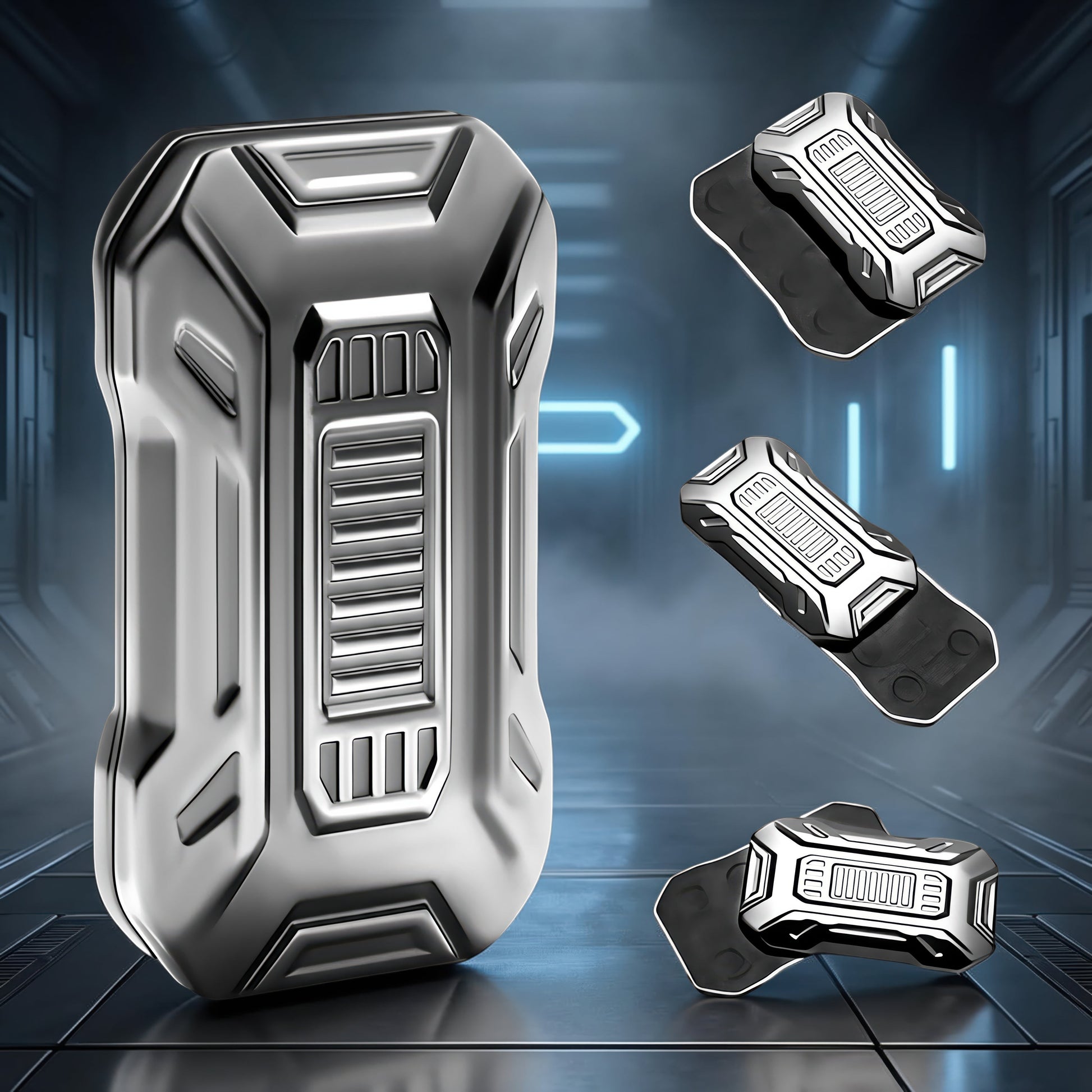 The Curious Mind Mini Sportscar Slider Fidget, a compact metal push fidget with a sleek, industrial design and satisfying magnetic slider action.