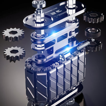 The Curious Mind Metal Tank Spinner with gears and bearings, a tactile desk toy for focus and fidgeting.
