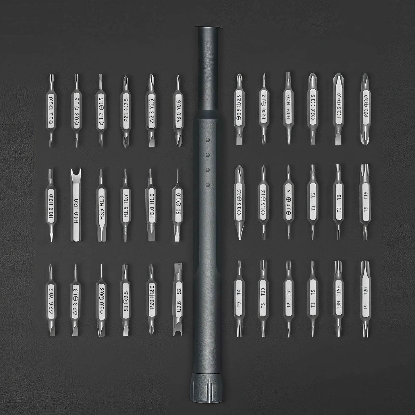The Curious Mind 36-in-1 magnetic precision screwdriver set with multiple bits for electronics and small repairs.