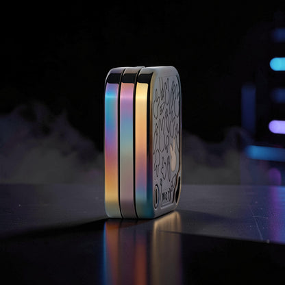 The Curious Mind Rabbit Tuning Fork Clicker fidget toy with iridescent metal finish and rabbit design.