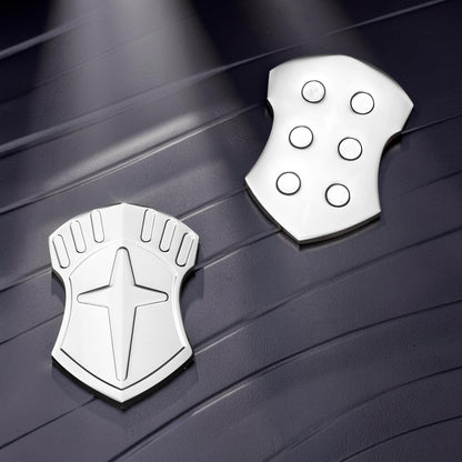 The Curious Mind Shield Fingertip Spinner, a compact EDC metal spinner with a shield design and tactile buttons.