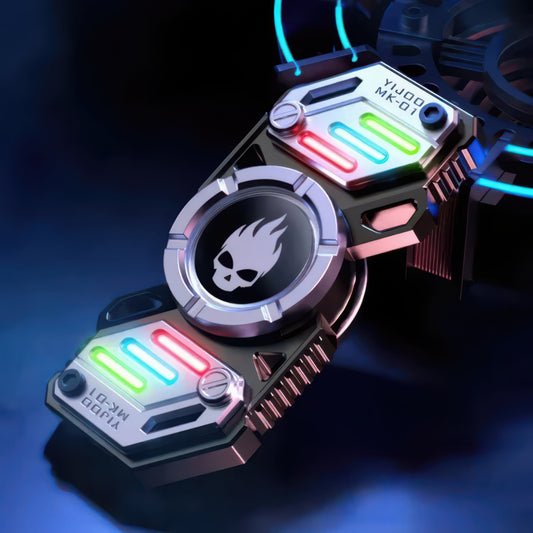 The Curious Mind Skull Wheel 2-Blade Spinner Gift Set with glow accents and metal construction.