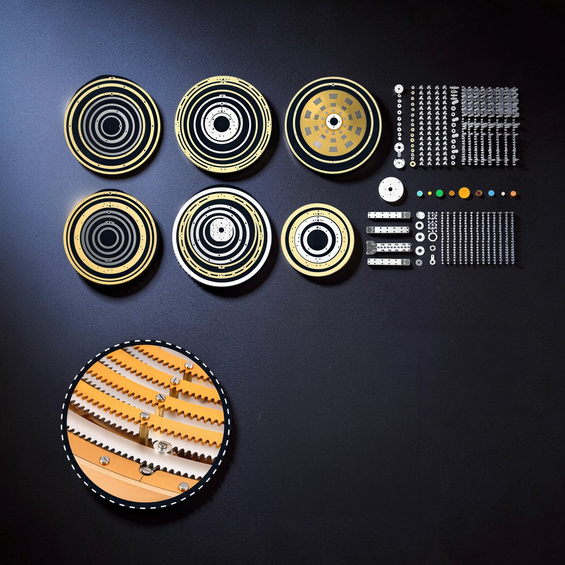The Curious Mind Solar System DIY Kit with metal components, gears, and planets. STEM display model for educational and creative projects.