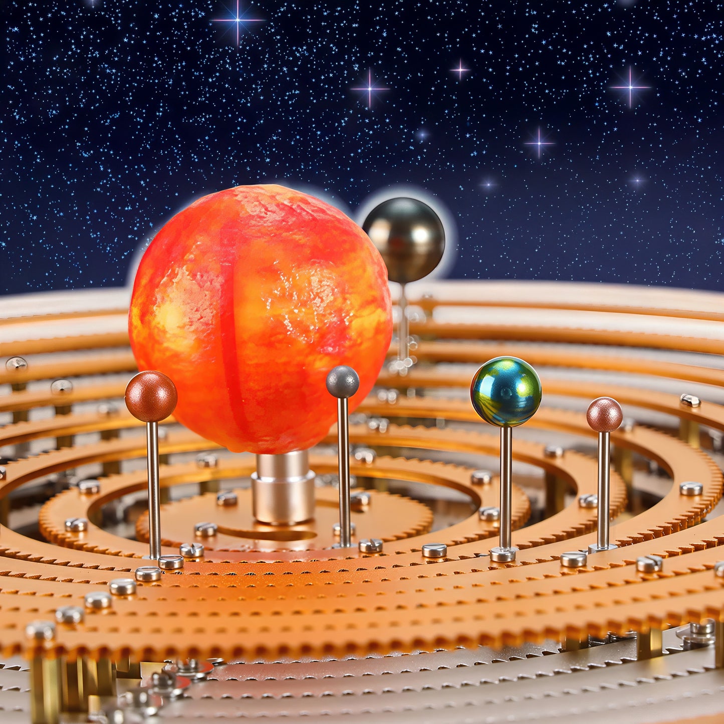 The Curious Mind Solar System DIY Kit features a detailed metal model with a vibrant sun and colorful planets on a starry background.