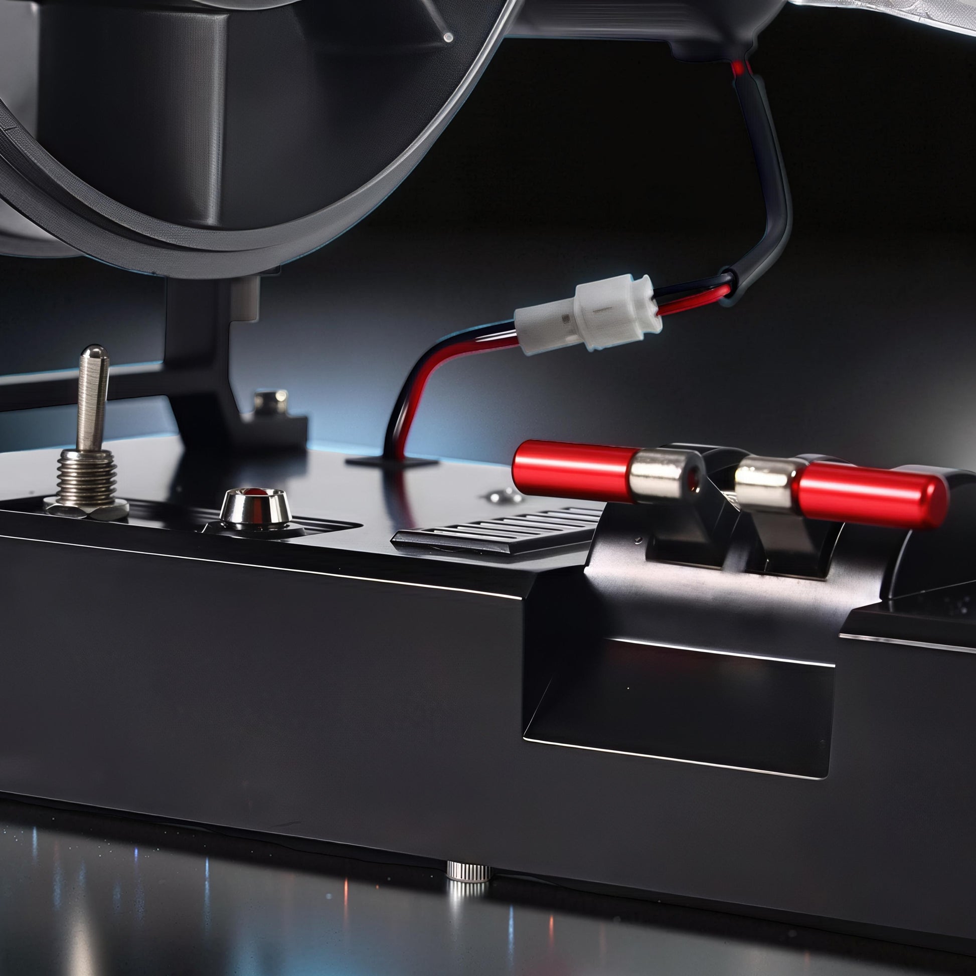 The Curious Mind Medium Turbofan Engine DIY Kit with red levers and silver toggle switch.