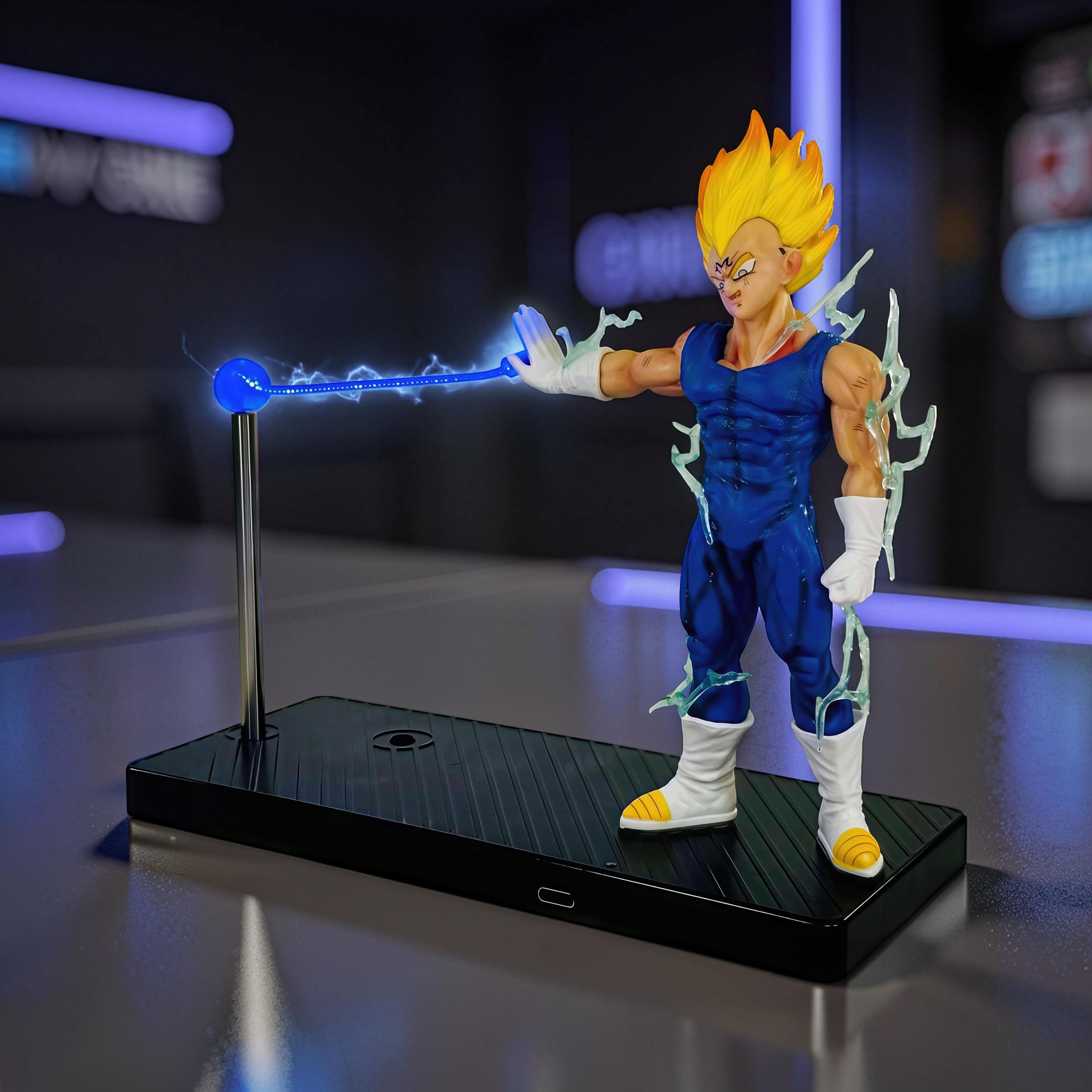 The Curious Mind Dragon Ball Vegeta night light with magnetic LED display, blue energy effect.
