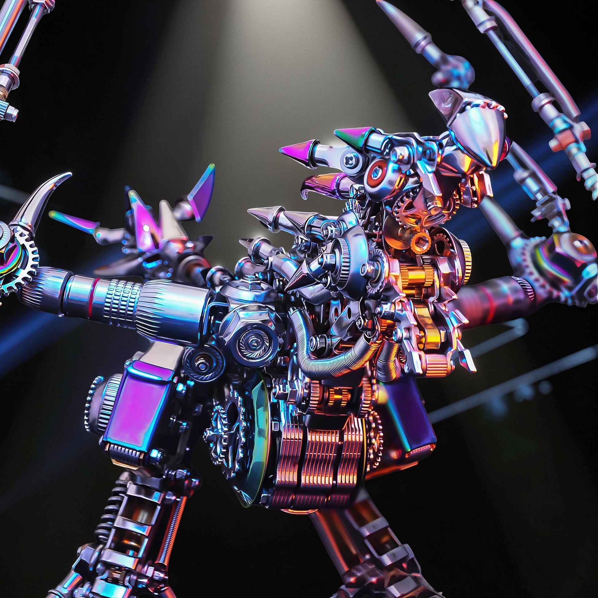 The Curious Mind Western Dragon Cyberpunk 3D Metal Model Kit, intricate metallic build with gears and futuristic design.