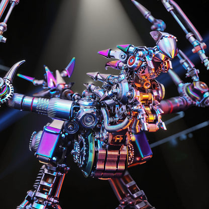 The Curious Mind Western Dragon Cyberpunk 3D Metal Model Kit, intricate metallic build with gears and futuristic design.
