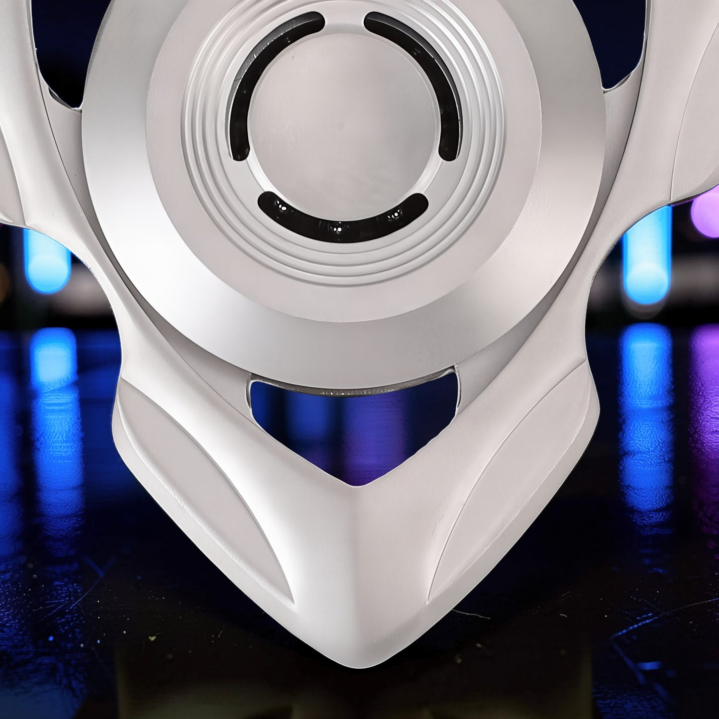The Curious Mind white stainless steel tri-blade spinner with black accents, designed for EDC and fidgeting.