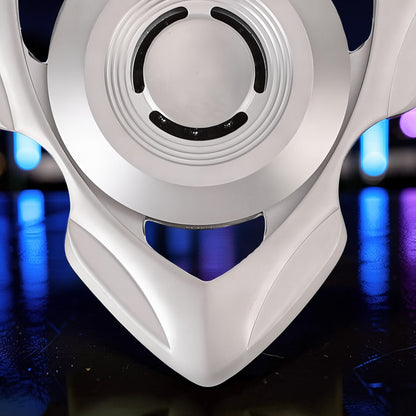 The Curious Mind white stainless steel tri-blade spinner with black accents, designed for EDC and fidgeting.