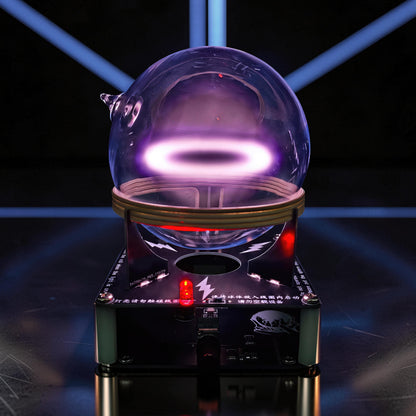 The Curious Mind Xenon Ion Ring Glass Sphere interactive science display with purple plasma glow.