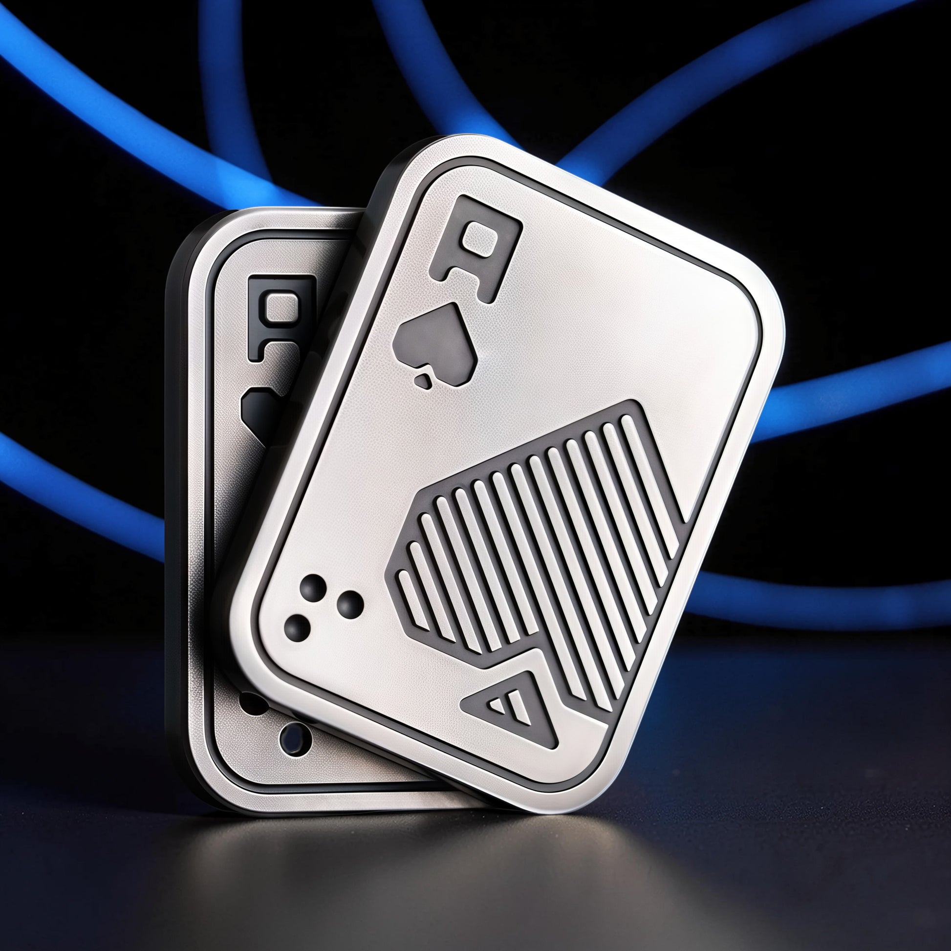 The Curious Mind Ace of Spades metal slider fidget toy, silver, compact design with tactile ridges and spade suit detail.