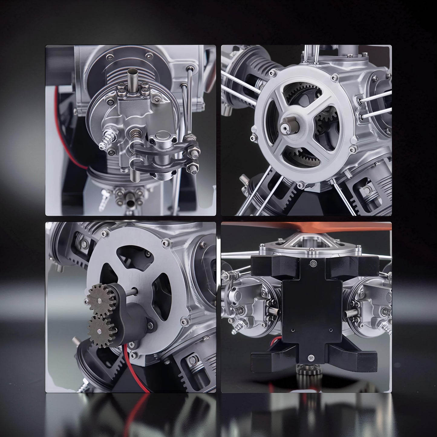 The Curious Mind 5-cylinder aircraft radial engine DIY kit, a detailed metal mechanical model with intricate gears and pistons.