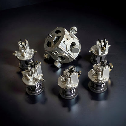 The Curious Mind 5-cylinder aircraft radial engine DIY kit, a detailed metal mechanical model with intricate parts and pistons.