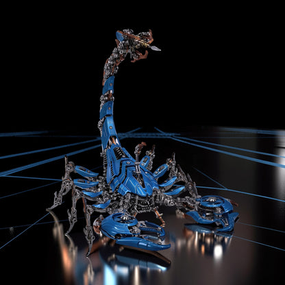 The Curious Mind Blue Mechanical War Scorpion King 3D metal model kit with intricate details and articulated tail.