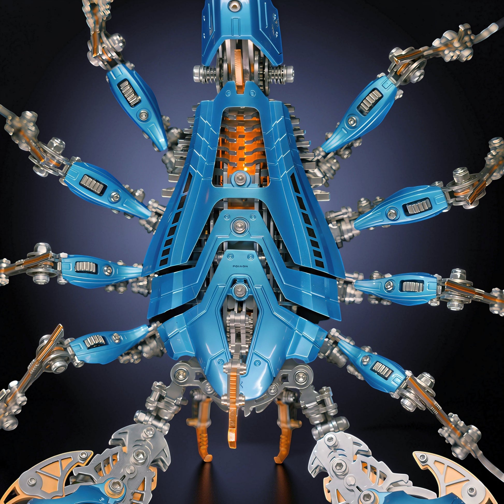 The Curious Mind Blue Mechanical War Scorpion King 3D metal model kit with intricate gears and articulated limbs.