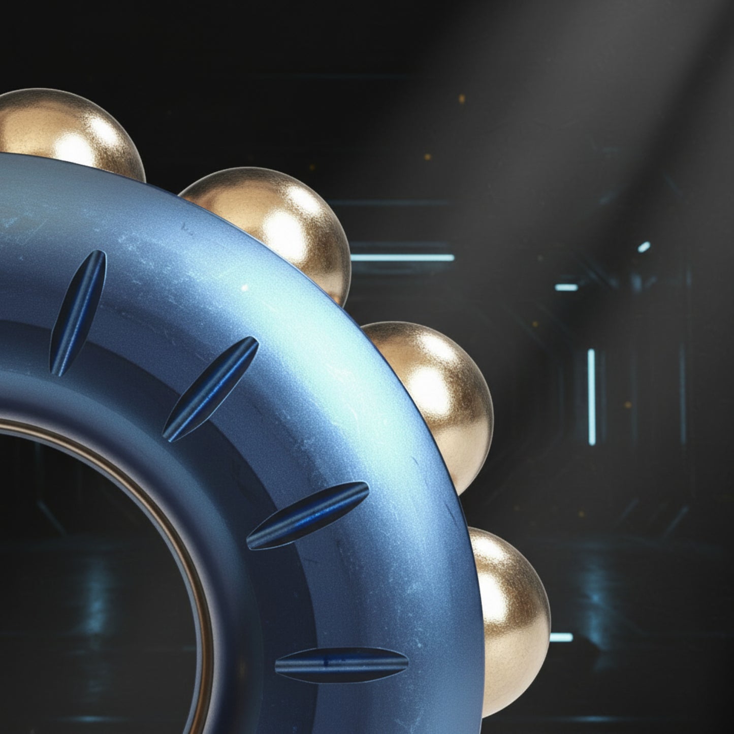 The Curious Mind Premium Bead Wheel Spinner: blue metal fidget toy with gold rolling beads and ergonomic design.
