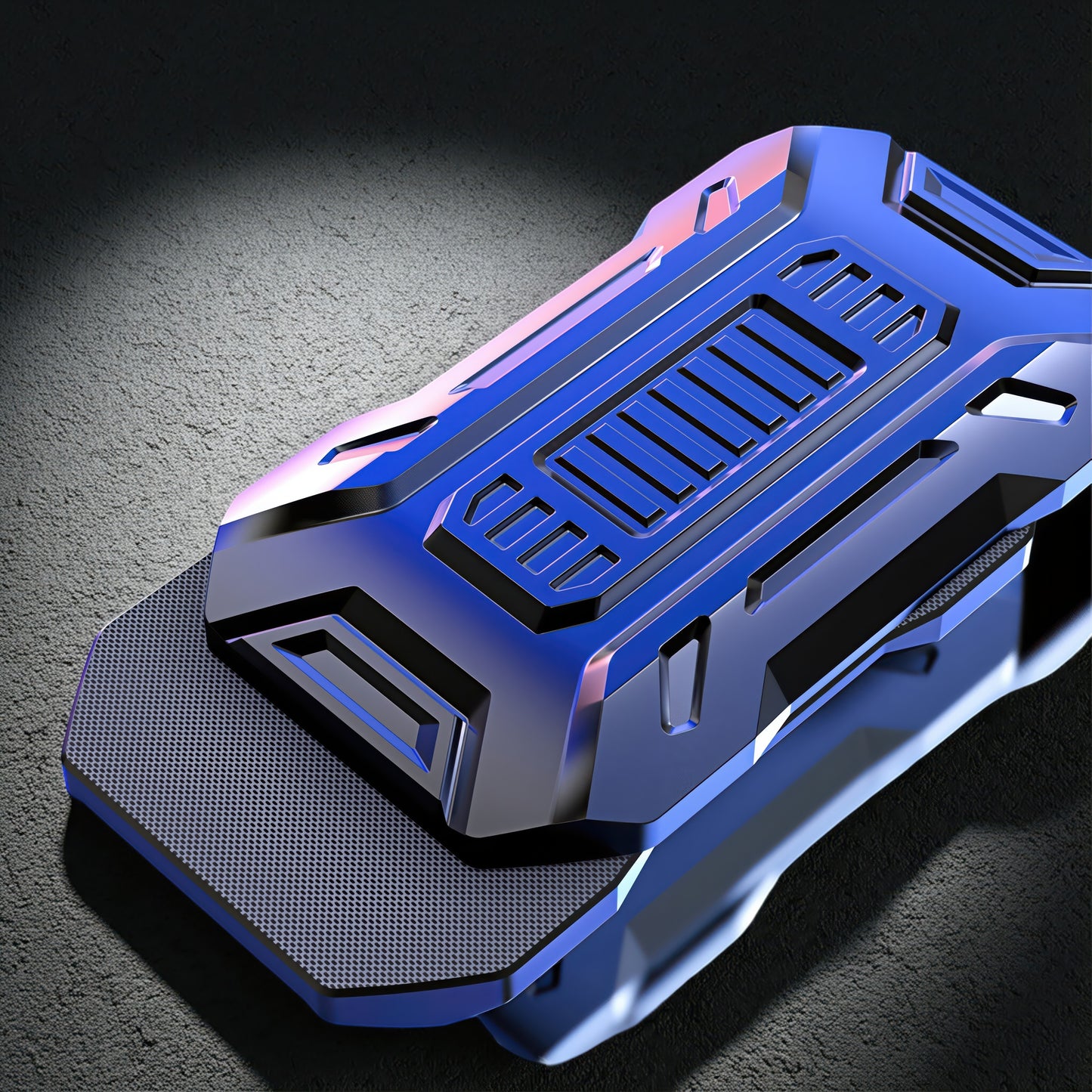 The Curious Mind blue metallic mini sportscar slider fidget toy with a textured grip.