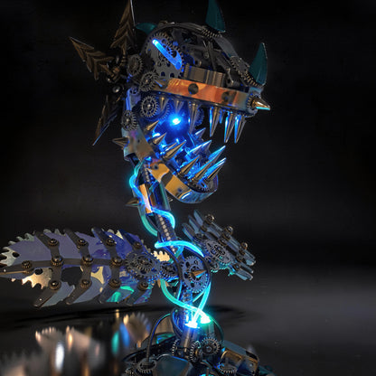 The Curious Mind Cannibal Flower steampunk 3D metal model kit with blue LED lights and intricate gears.