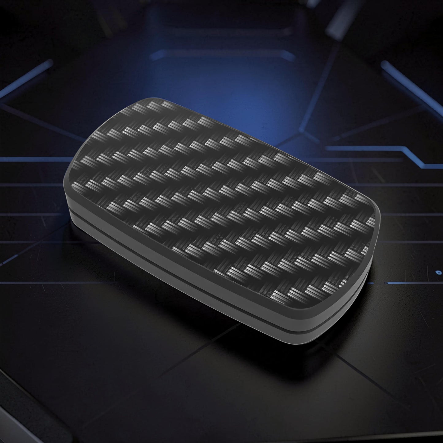 The Curious Mind Carbon Fiber Magnetic Slider with a woven black and grey pattern, designed for tactile feedback and stress relief.