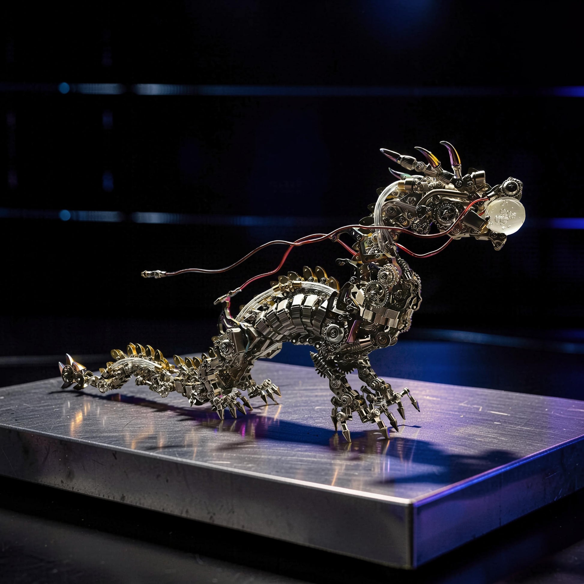 The Curious Mind Chinese Dragon 3D metal model kit with intricate gears and a crystal ball in its mouth.