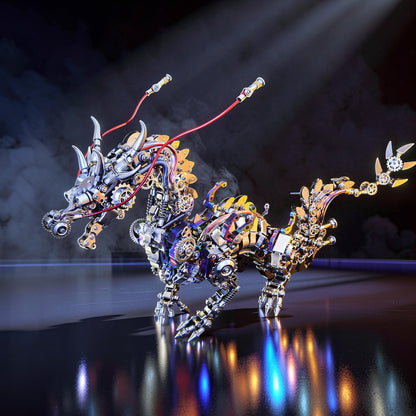 The Curious Mind Chinese Dragon 3D metal model kit with intricate gears and metallic finish, featuring a steampunk design.