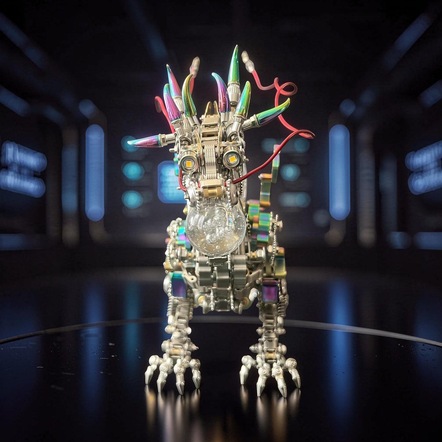 The Curious Mind Chinese Dragon premium 3D metal model kit with rainbow metallic accents and a glass bulb head.