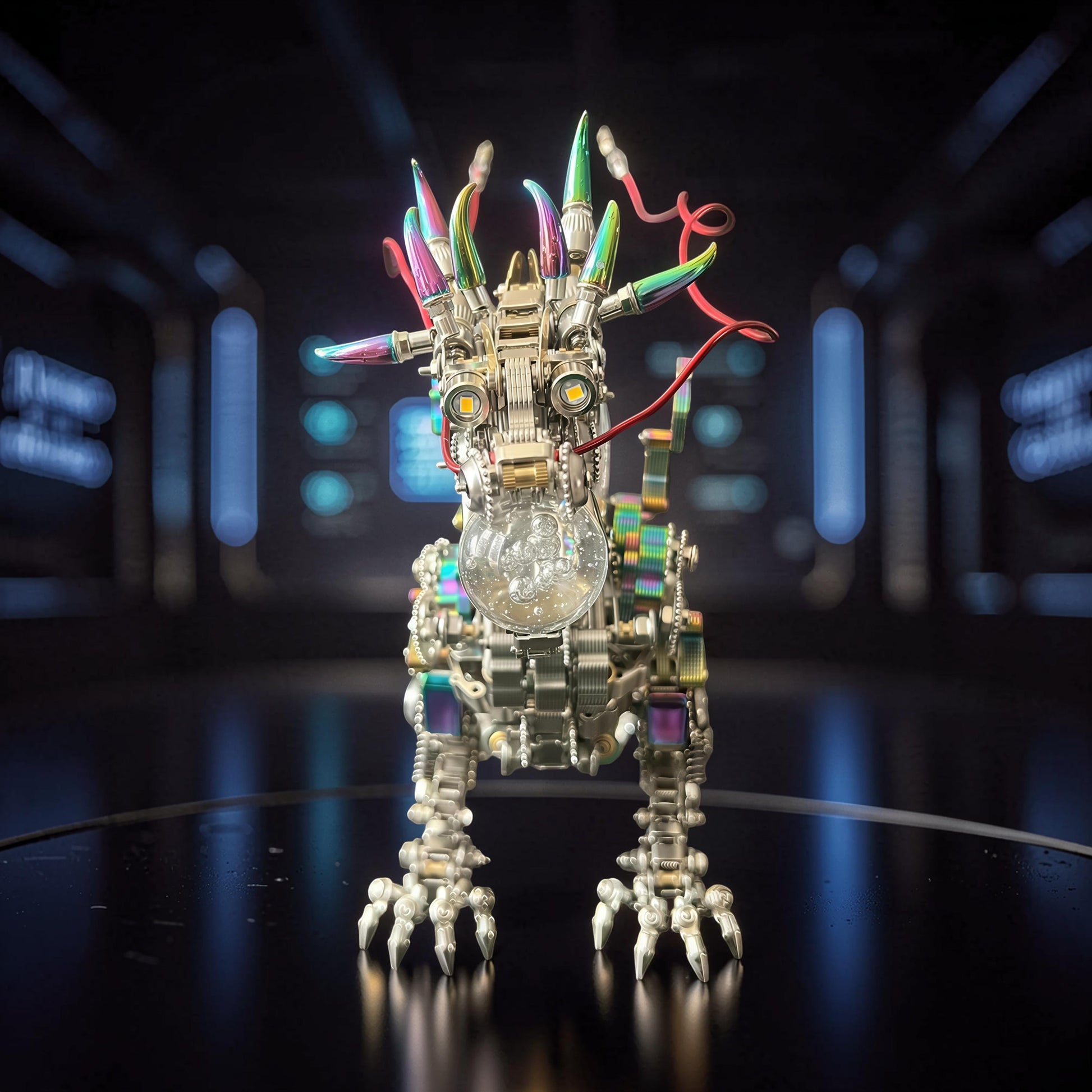 The Curious Mind Chinese Dragon premium 3D metal model kit with rainbow metallic accents and a glass bulb head.