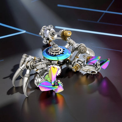 The Curious Mind Crab premium 3D metal model kit with iridescent accents and intricate gears.