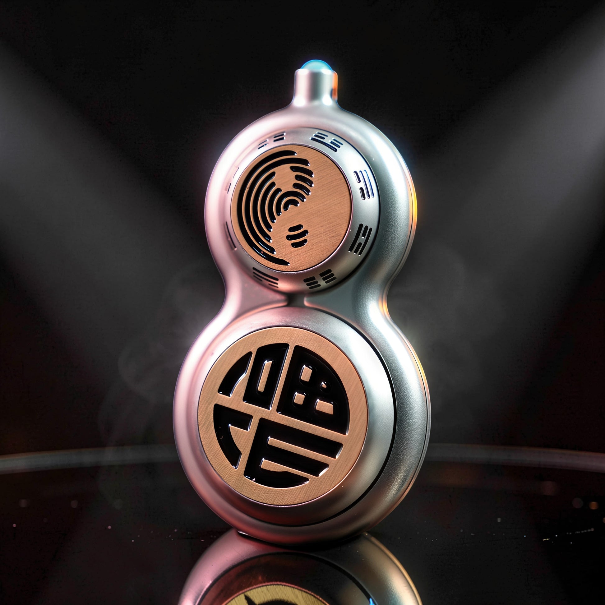 The Curious Mind Cucurbit Gourd Spinner, a premium metal EDC fidget toy with Yin Yang and Chinese character designs.
